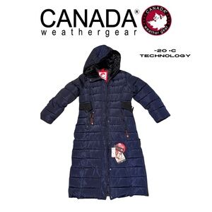 NWT Women's Canada Weather Gear Navy Blue Puffer Coat with Hoodie